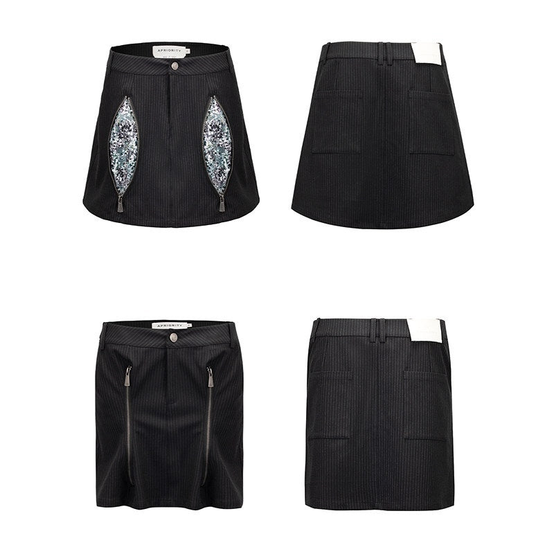 APRIORITY_Black_Striped_Detachable_Firework_Skirt_Panel_Sequin_Women's_Nylon_Skorts_959399265705_MISSTT