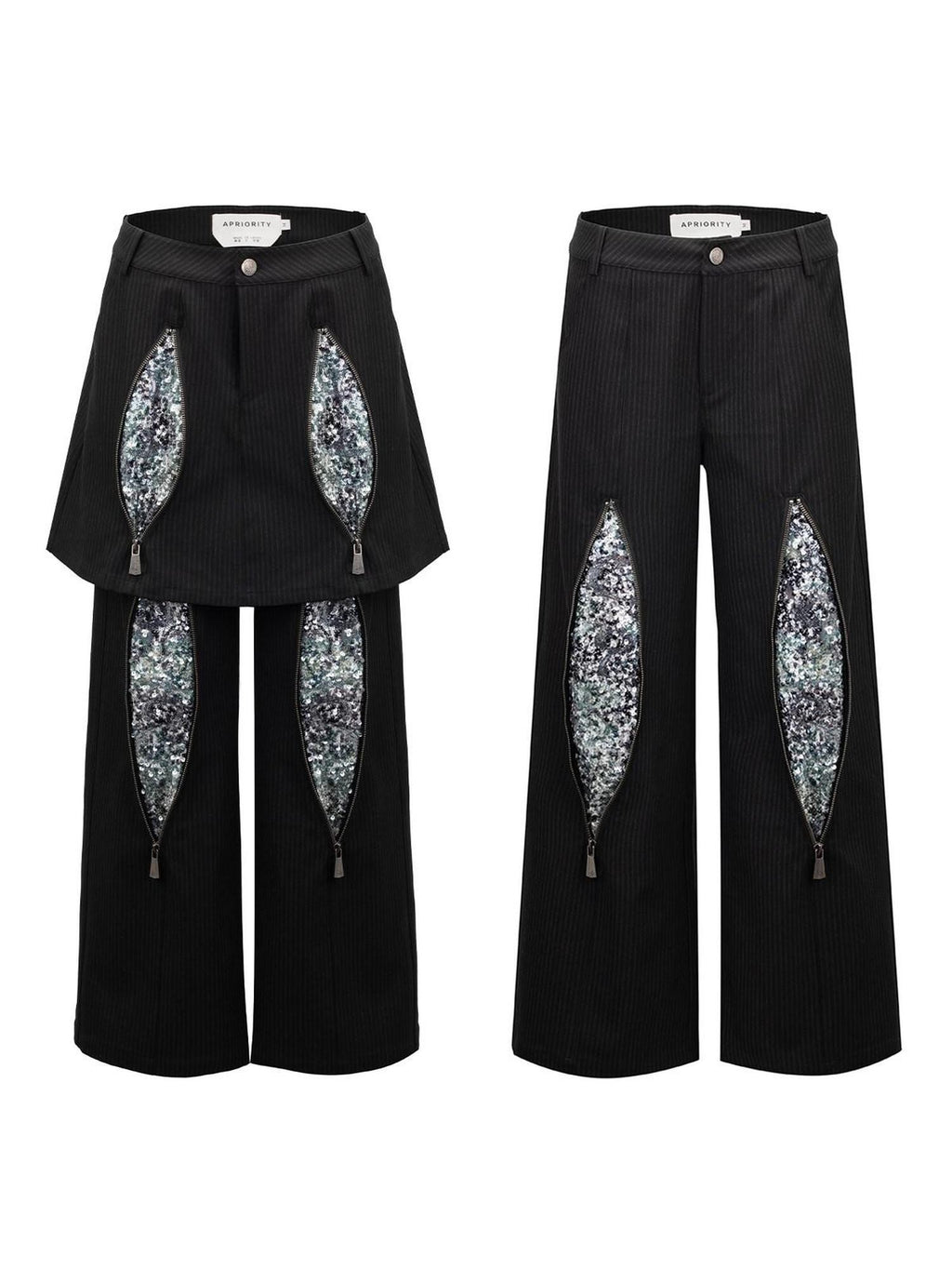 APRIORITY Black Striped Detachable Firework Skirt Panel Sequin Women's Nylon Skorts