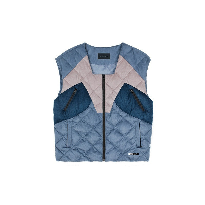 APRIORITY_Blue_Colorblock_Cut_Round_Neck_Loose_Fit_Women's_Down_Puffer_Vests_739068867499_MISSTT