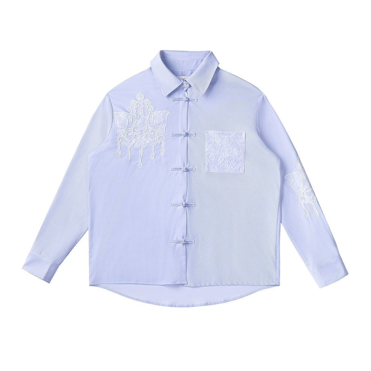 APRIORITY_Blue_Striped_Lace_Embroidered_Chinese_Frog_Button_Loose_Fit_Women's_Shirts_959985596658_MISSTT