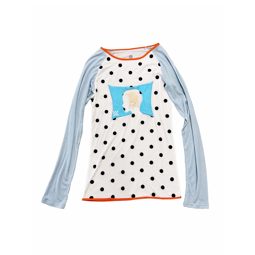 APRIORITY_Blue_White_Polka_Dot_Colorblock_Women's_Lyocell_Wool_Blend_Long_Sleeve_T-shirts_1064411578443_MISSTT