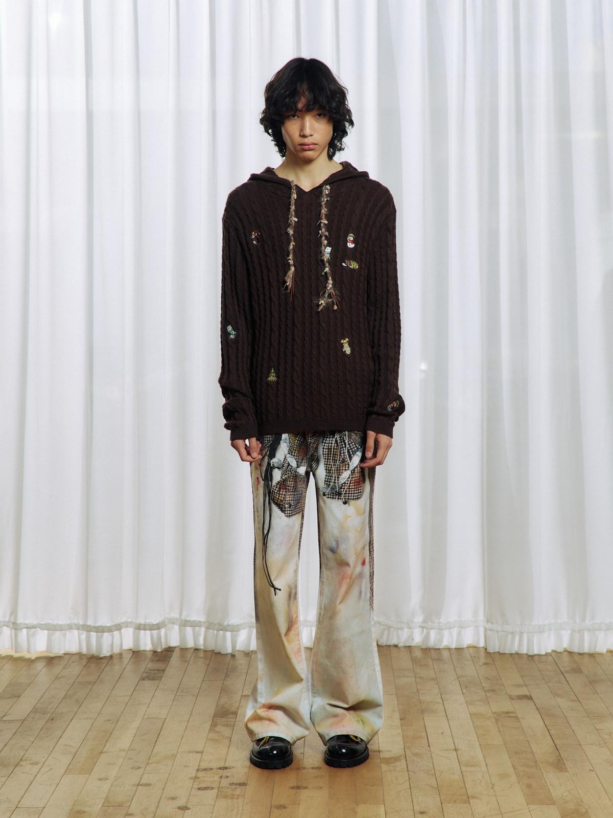 APRIORITY Brown Animal Embroidered Hooded Women's Wool Blend Pullover Sweaters