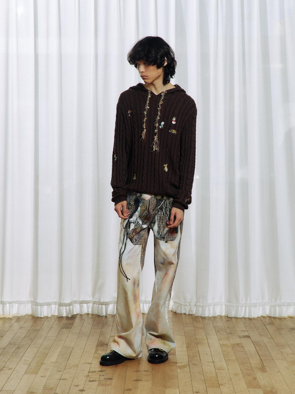 APRIORITY Brown Animal Embroidered Hooded Women's Wool Blend Pullover Sweaters
