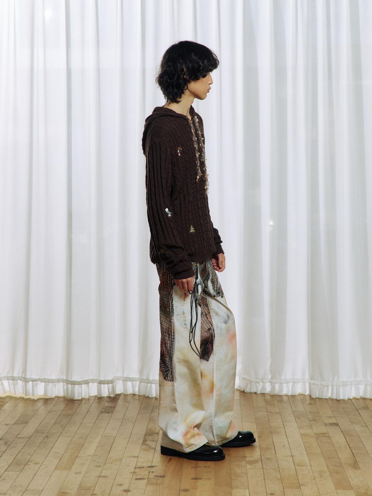 APRIORITY Brown Animal Embroidered Hooded Women's Wool Blend Pullover Sweaters