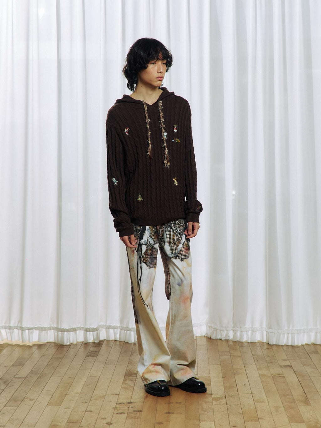 APRIORITY Brown Animal Embroidered Hooded Women's Wool Blend Pullover Sweaters