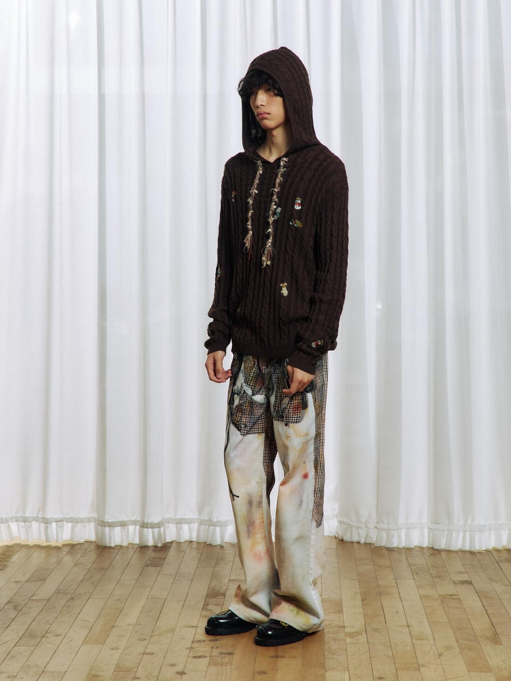 APRIORITY Brown Animal Embroidered Hooded Women's Wool Blend Pullover Sweaters