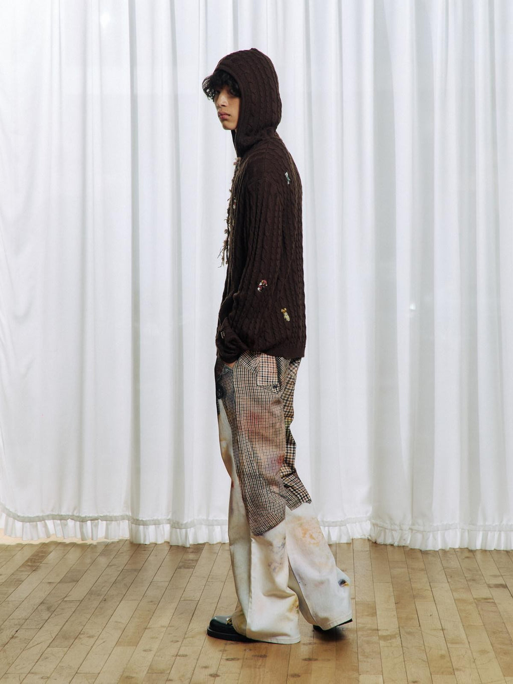 APRIORITY Brown Animal Embroidered Hooded Women's Wool Blend Pullover Sweaters
