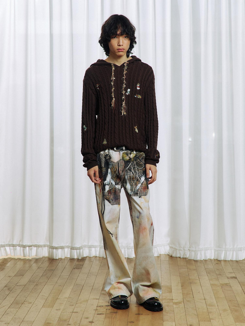 APRIORITY Brown Animal Embroidered Hooded Women's Wool Blend Pullover Sweaters