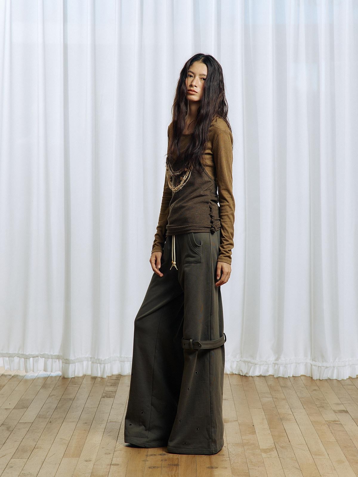 APRIORITY Brown Asymmetrical Detachable Tassel Hem Women's Polyester Pullover Sweaters