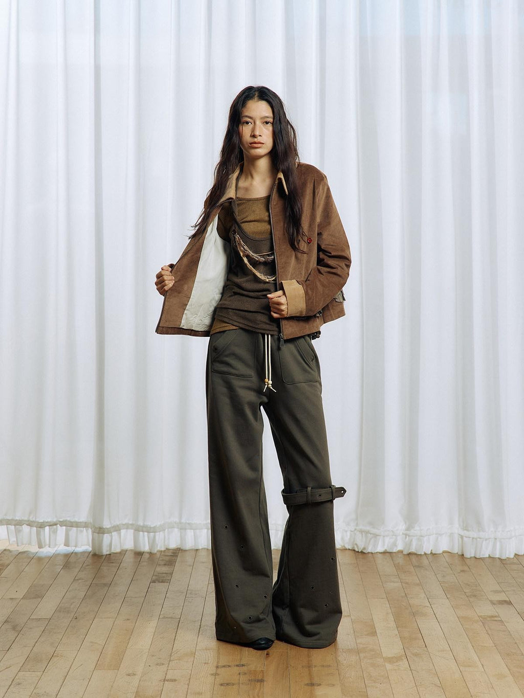 APRIORITY Brown Asymmetrical Detachable Tassel Hem Women's Polyester Pullover Sweaters