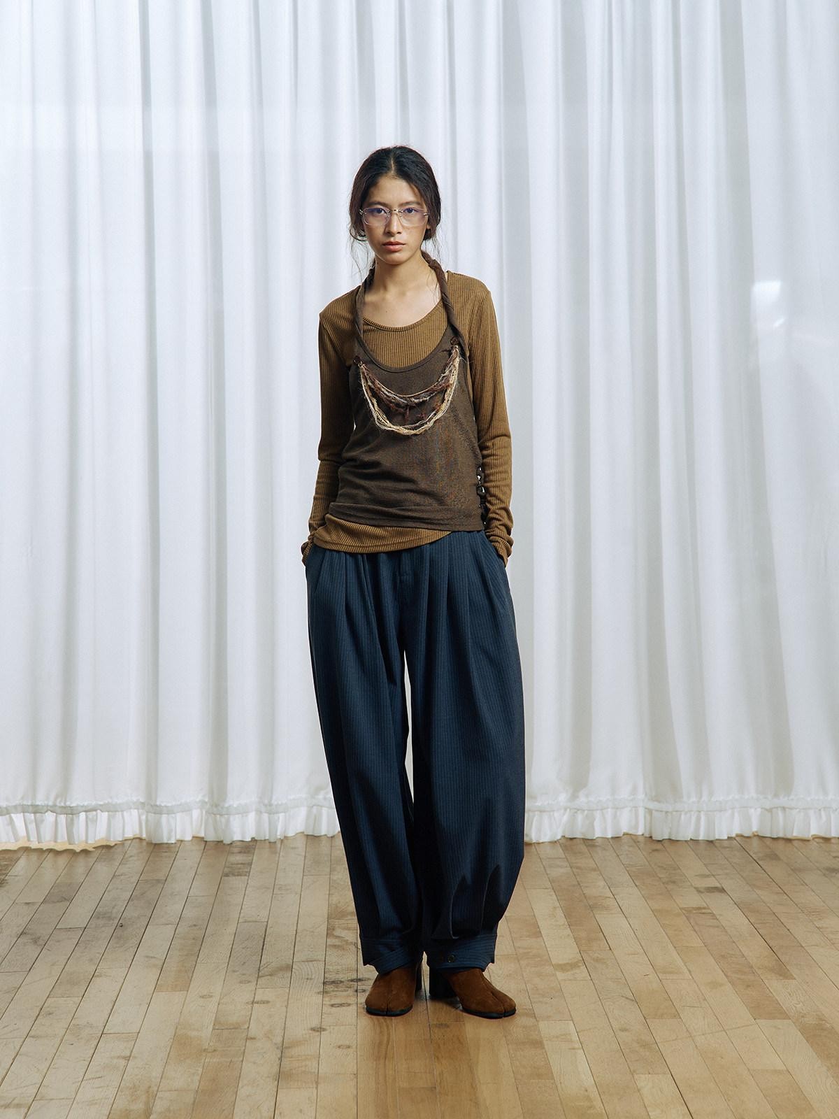 APRIORITY Brown Asymmetrical Detachable Tassel Hem Women's Polyester Pullover Sweaters