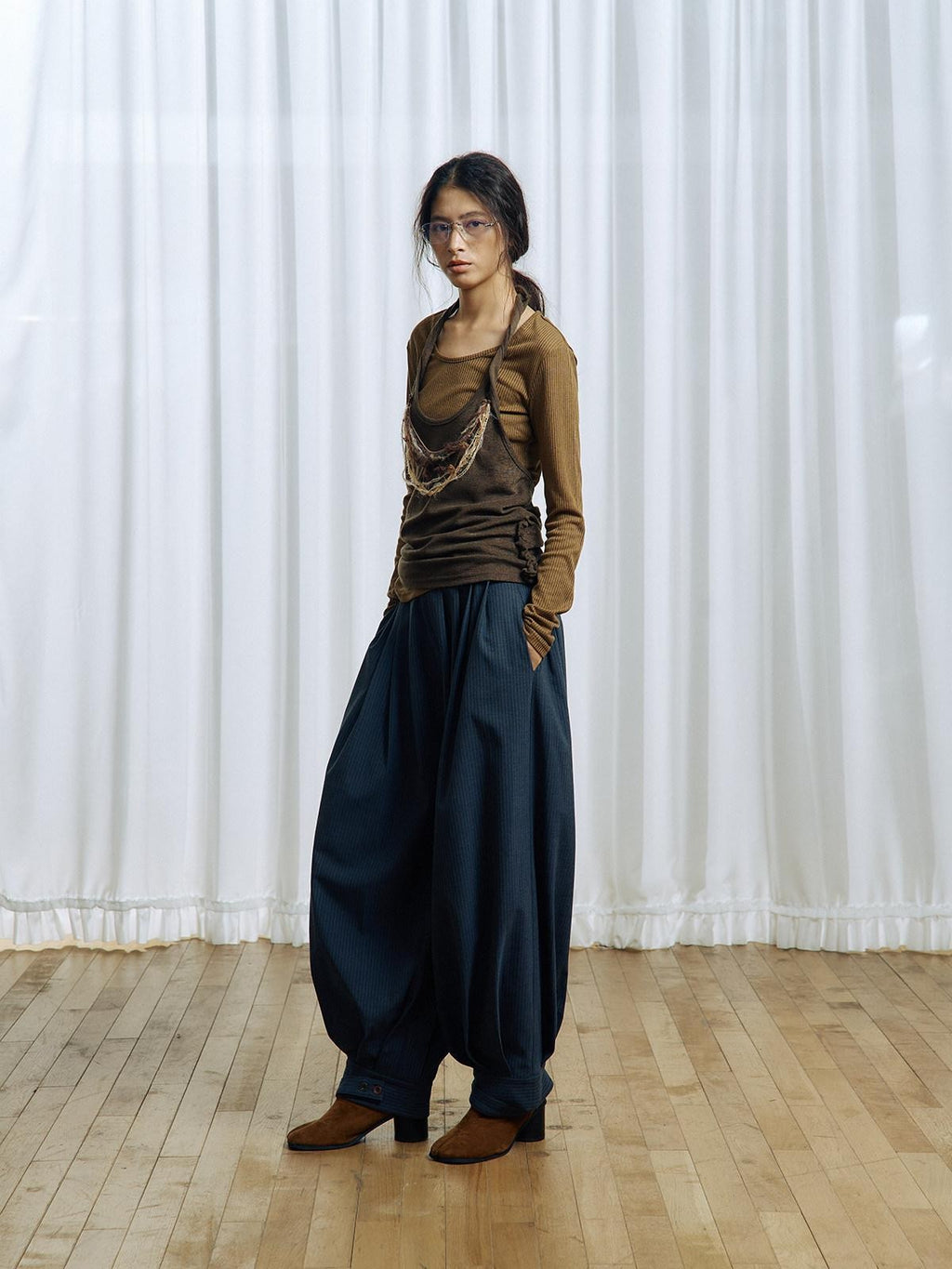 APRIORITY Brown Asymmetrical Detachable Tassel Hem Women's Polyester Pullover Sweaters