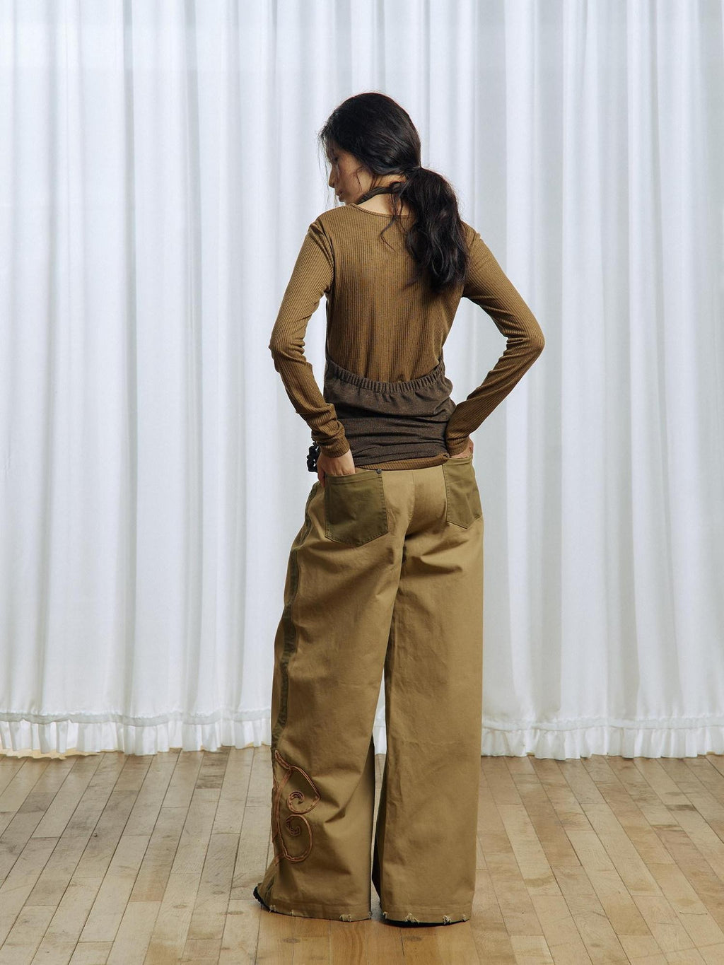APRIORITY Brown Asymmetrical Detachable Tassel Hem Women's Polyester Pullover Sweaters