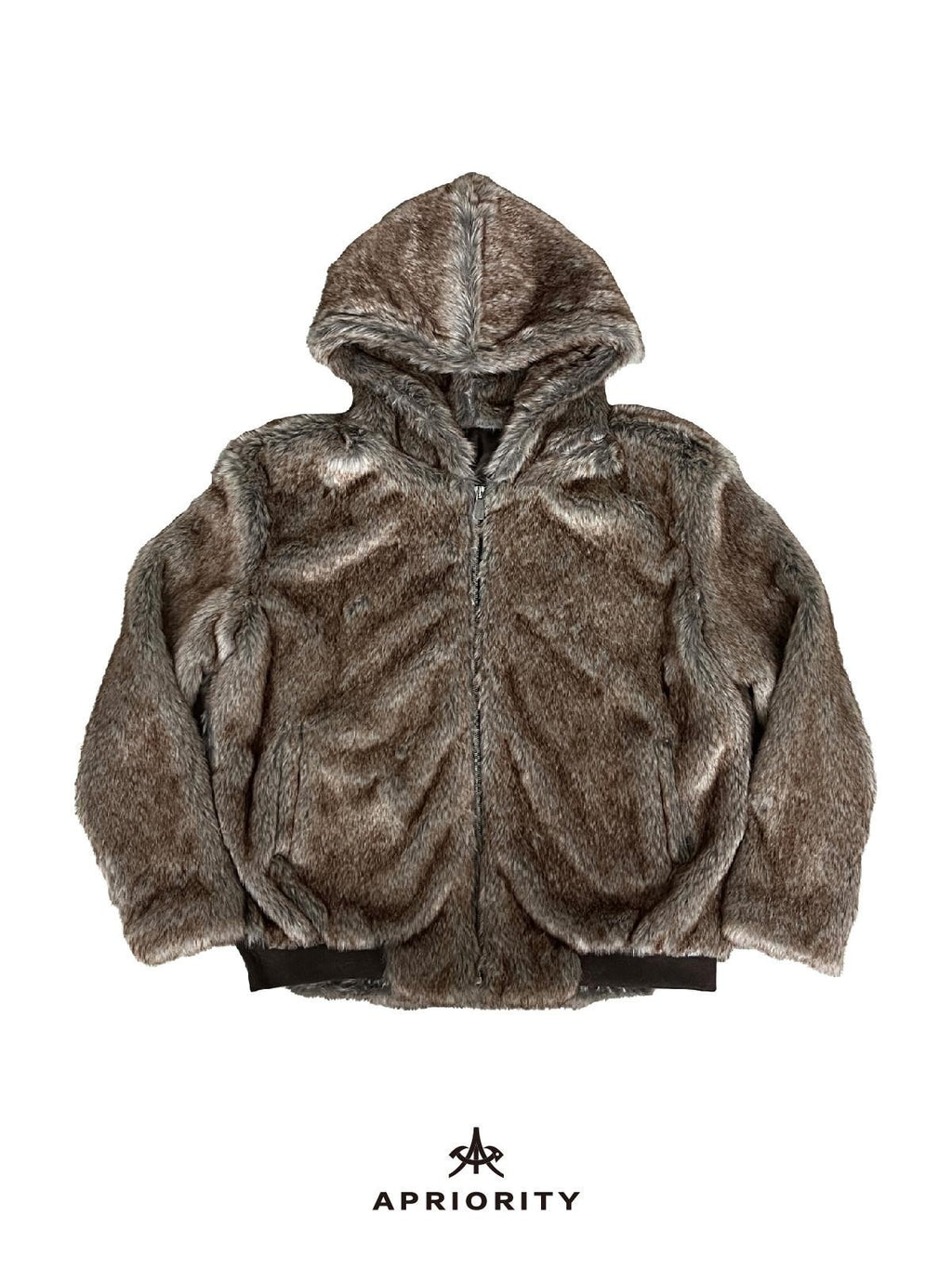 APRIORITY Brown Faux Fur Hooded Mountain Eagle Motif Women's Polyester Fleece Jackets