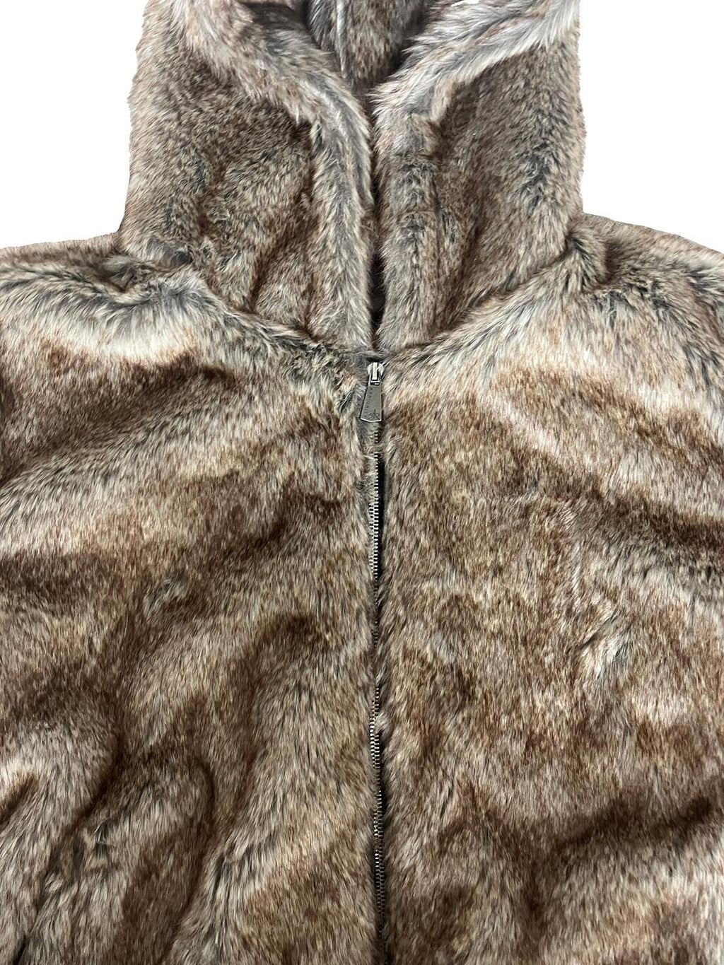 APRIORITY Brown Faux Fur Hooded Mountain Eagle Motif Women's Polyester Fleece Jackets