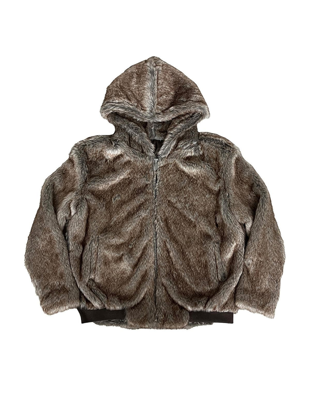 APRIORITY Brown Faux Fur Hooded Mountain Eagle Motif Women's Polyester Fleece Jackets