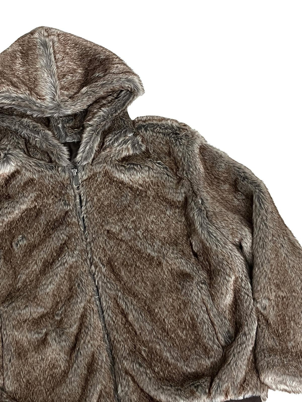 APRIORITY Brown Faux Fur Hooded Mountain Eagle Motif Women's Polyester Fleece Jackets