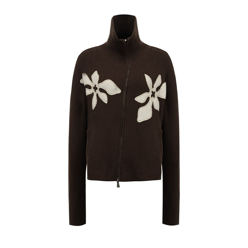 APRIORITY_Brown_Floral_Applique_High_Neck_Asym_Zip_Women's_Acrylic_Cotton_Cardigans_979464947669_MISSTT