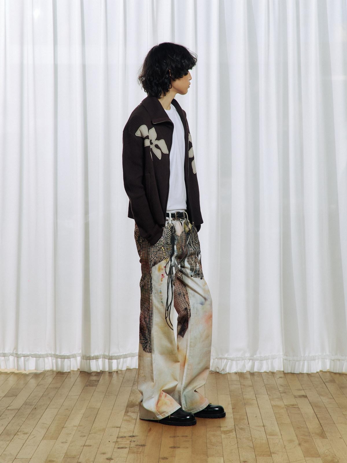 APRIORITY Brown Floral Applique High Neck Asym Zip Women's Acrylic Cotton Cardigans