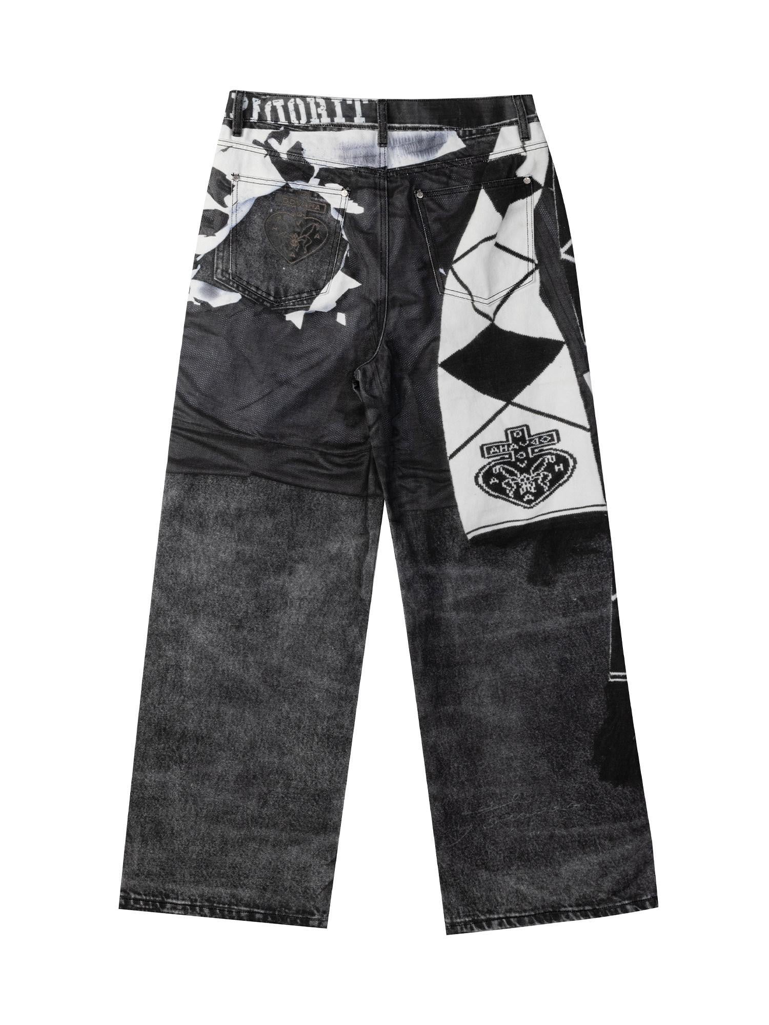 APRIORITY Brushed Studded 3d Digital Print Women's Combed Cotton Denim Straight-leg Jeans