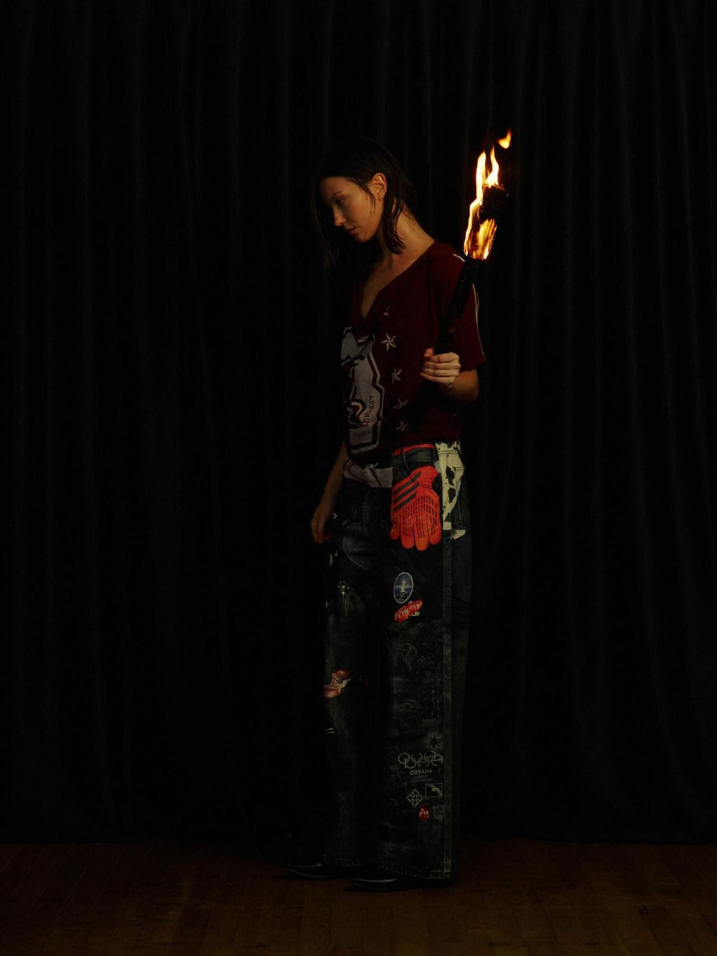 APRIORITY Brushed Studded 3d Digital Print Women's Combed Cotton Denim Straight-leg Jeans