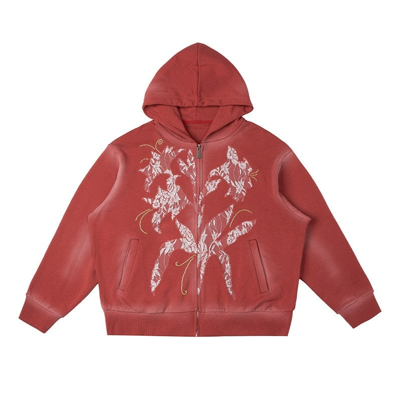 APRIORITY_Burgundy_Lily_Floral_Lace_Embroidered_Distressed_Women's_Cotton_Zip-up_Hoodies_968645304153_MISSTT