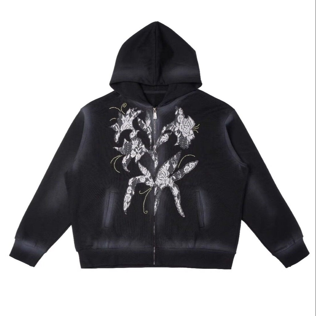 APRIORITY_Burgundy_Lily_Floral_Lace_Embroidered_Distressed_Women's_Cotton_Zip-up_Hoodies_968645304153_MISSTT