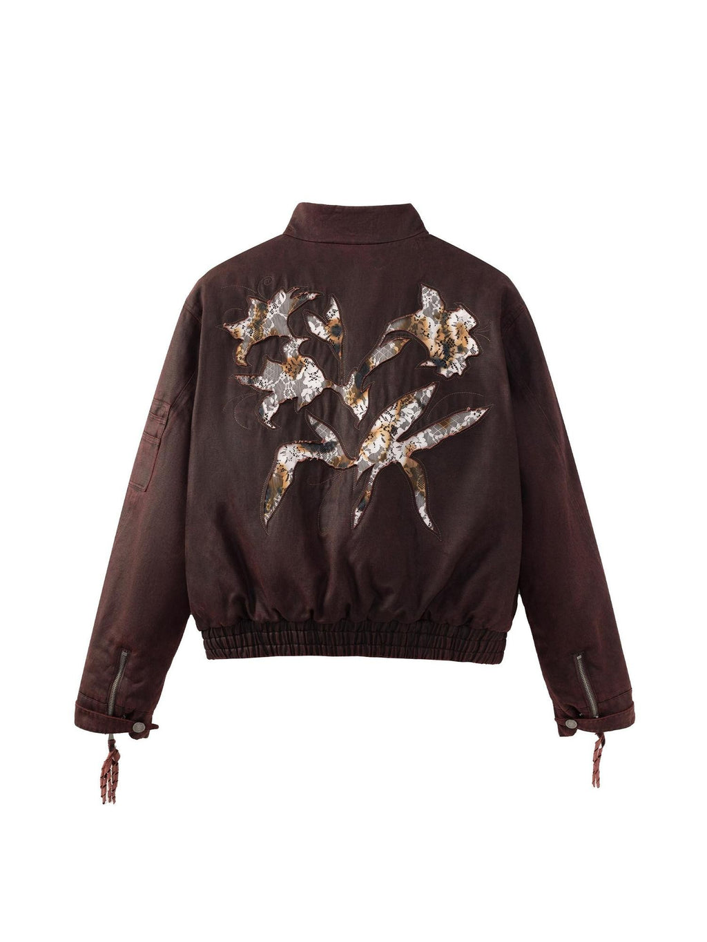 APRIORITY Burning Lily Lace Embroidered Floral Women's Faux Leather Leather Jackets