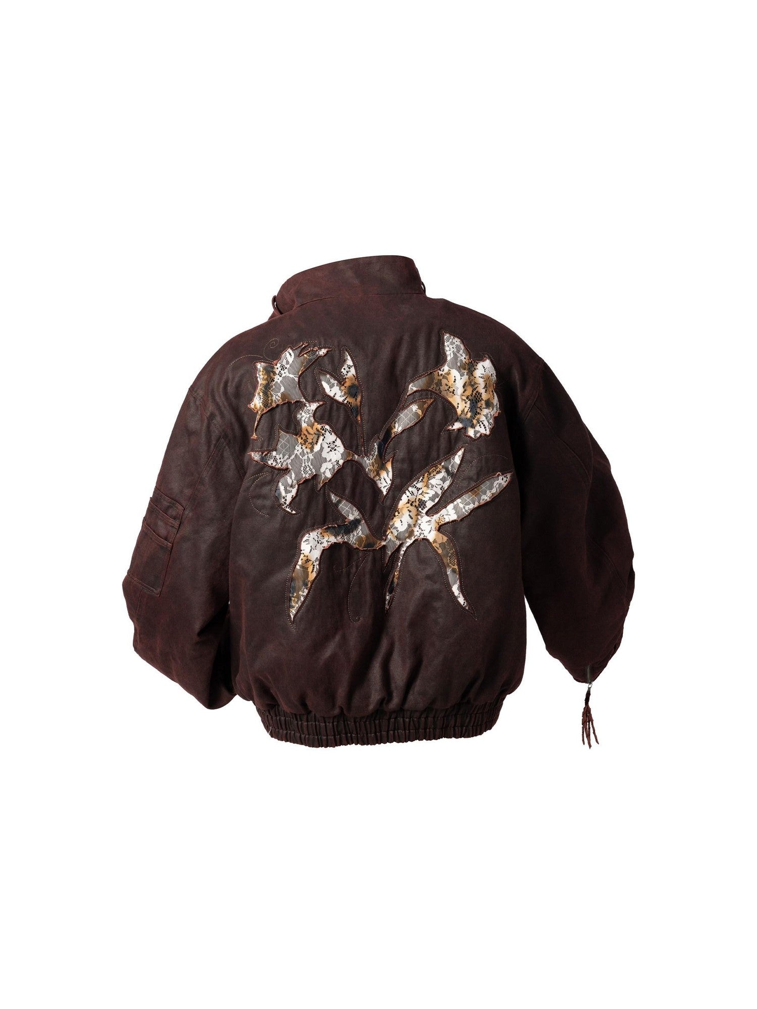 APRIORITY Burning Lily Lace Embroidered Floral Women's Faux Leather Leather Jackets