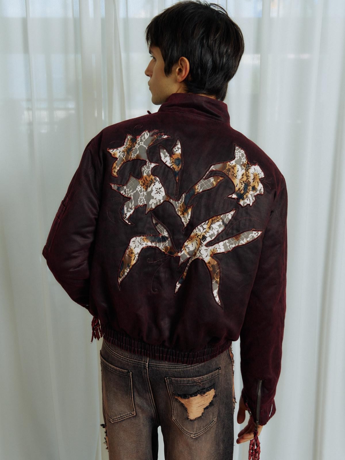 APRIORITY Burning Lily Lace Embroidered Floral Women's Faux Leather Leather Jackets