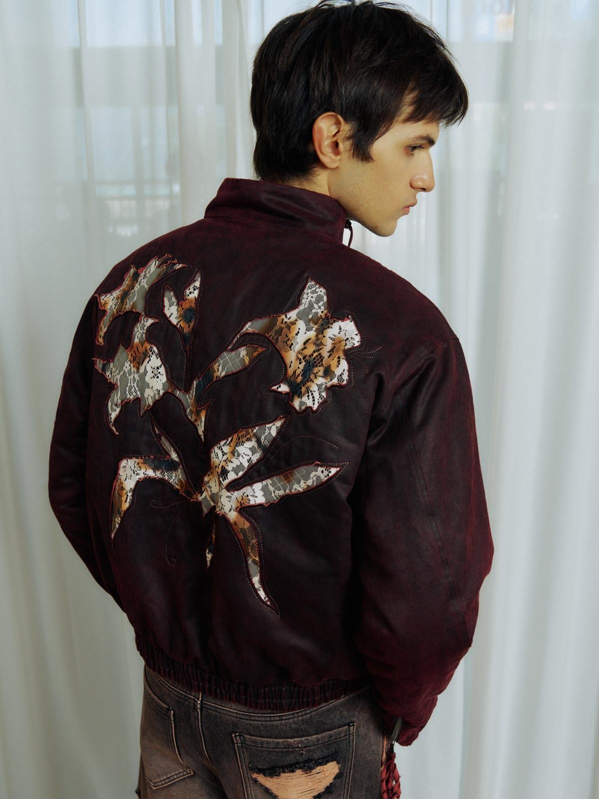 APRIORITY Burning Lily Lace Embroidered Floral Women's Faux Leather Leather Jackets