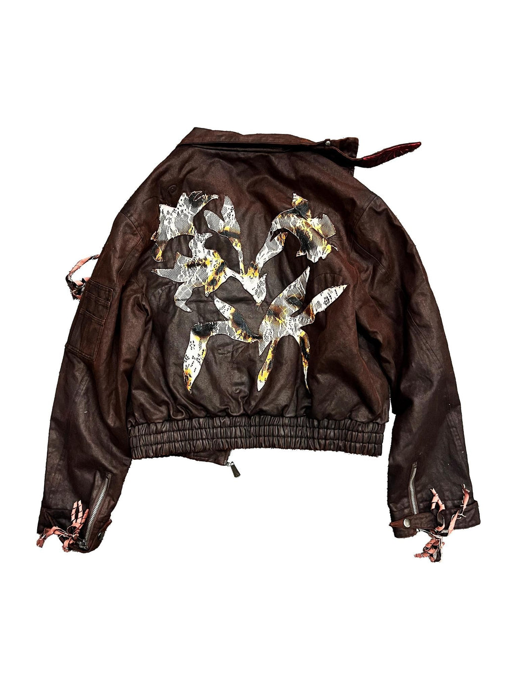 APRIORITY Burning Lily Lace Embroidered Floral Women's Faux Leather Leather Jackets