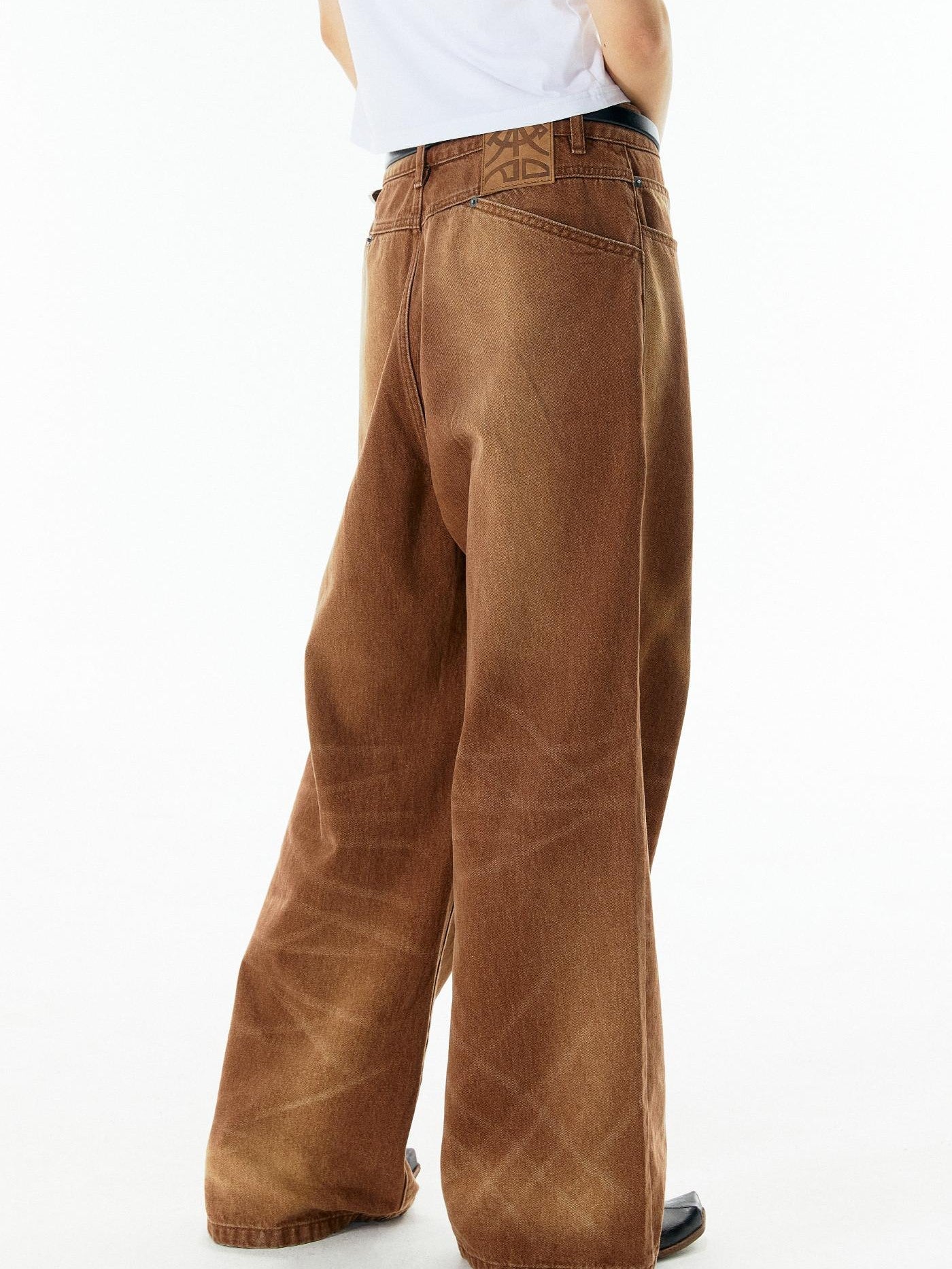 APRIORITY Caramel Special Wash Metal Zipper Women's Cotton Denim Wide-leg Jeans