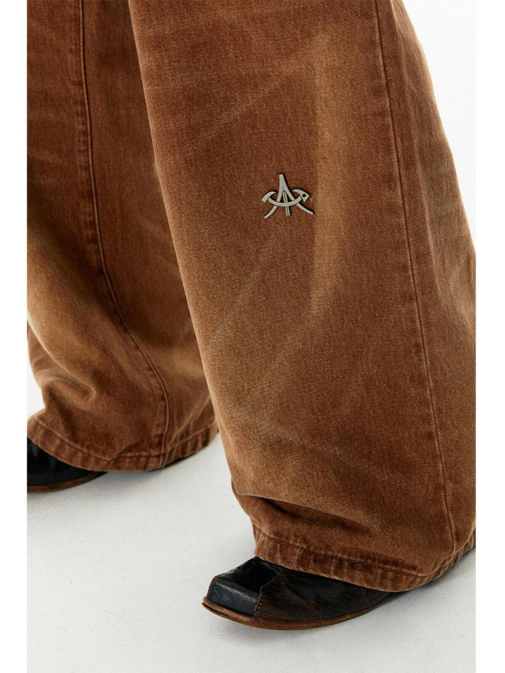 APRIORITY Caramel Special Wash Metal Zipper Women's Cotton Denim Wide-leg Jeans