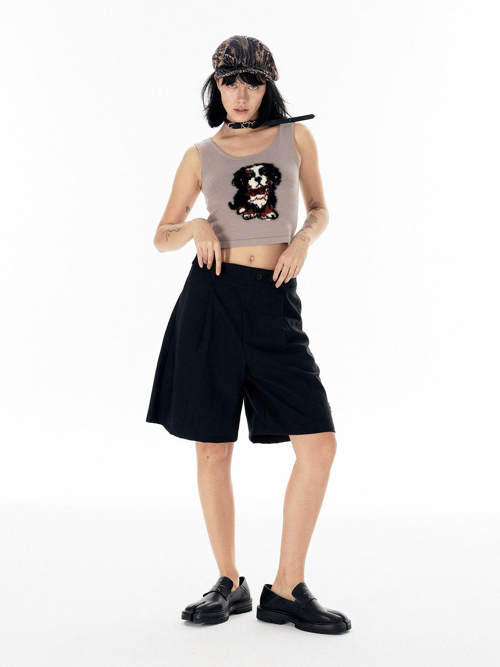 APRIORITY Casual Pleated Adjustable Waist Women's Polyester Spandex Blend Bermuda Shorts