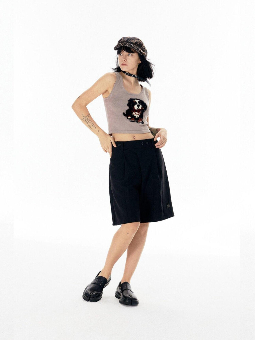 APRIORITY Casual Pleated Adjustable Waist Women's Polyester Spandex Blend Bermuda Shorts