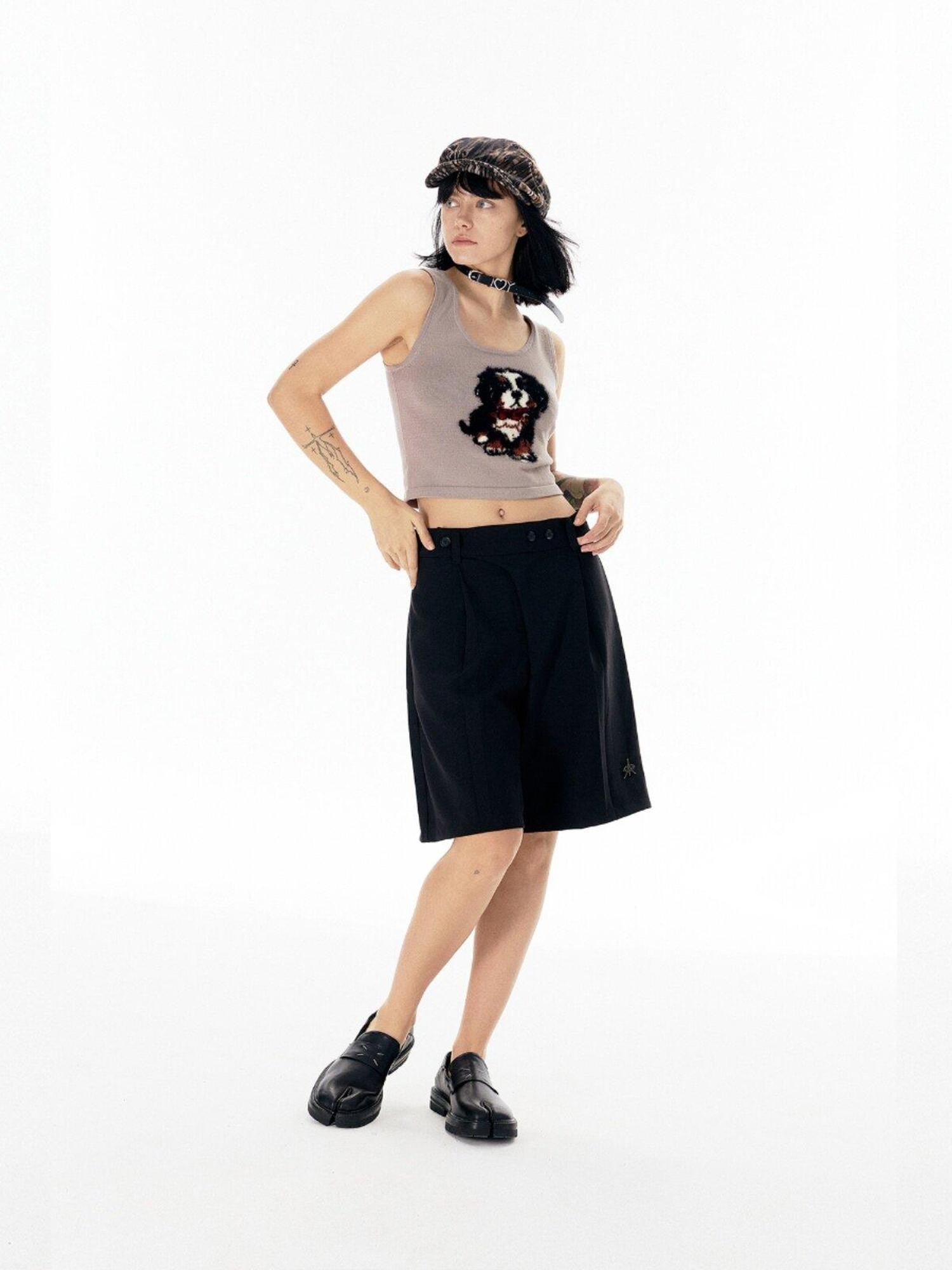 APRIORITY Casual Pleated Adjustable Waist Women's Polyester Spandex Blend Bermuda Shorts