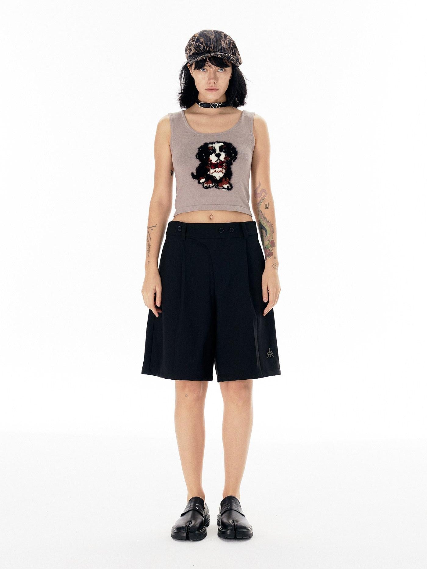 APRIORITY Casual Pleated Adjustable Waist Women's Polyester Spandex Blend Bermuda Shorts
