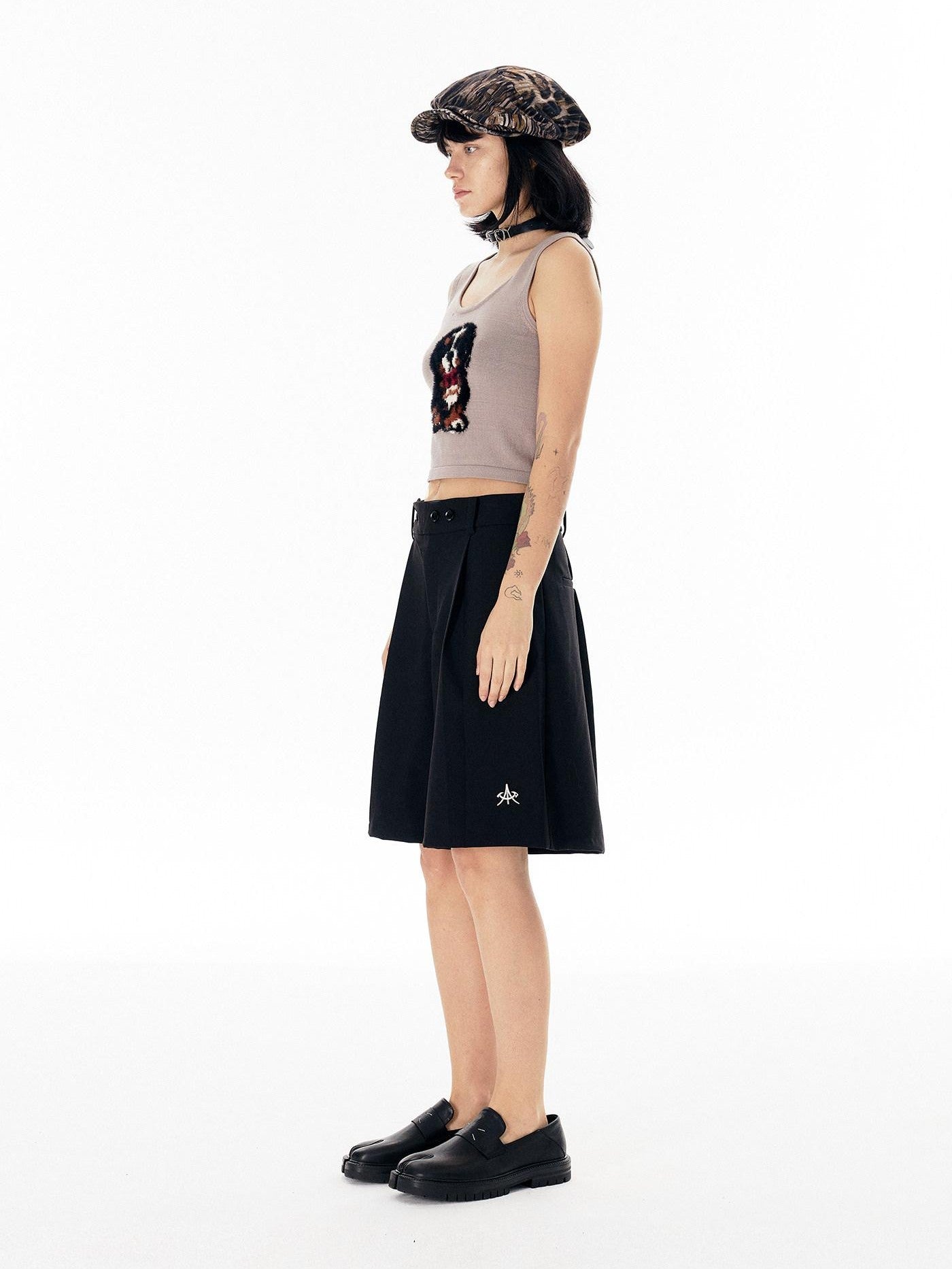 APRIORITY Casual Pleated Adjustable Waist Women's Polyester Spandex Blend Bermuda Shorts