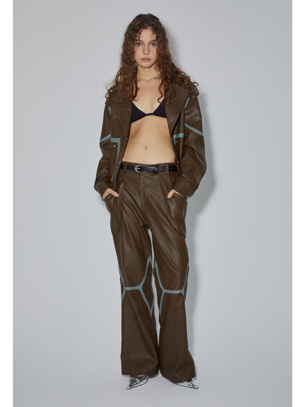 APRIORITY Coffee Brown Special Cut Straight Leg Patchwork Women's Pu Leather Pants