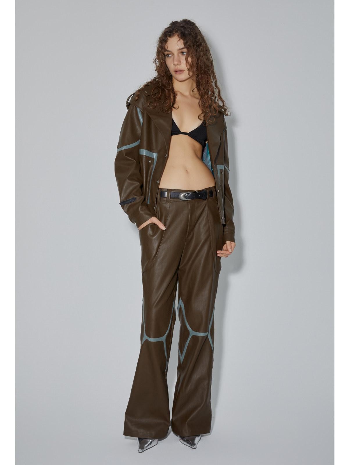 APRIORITY Coffee Brown Special Cut Straight Leg Patchwork Women's Pu Leather Pants