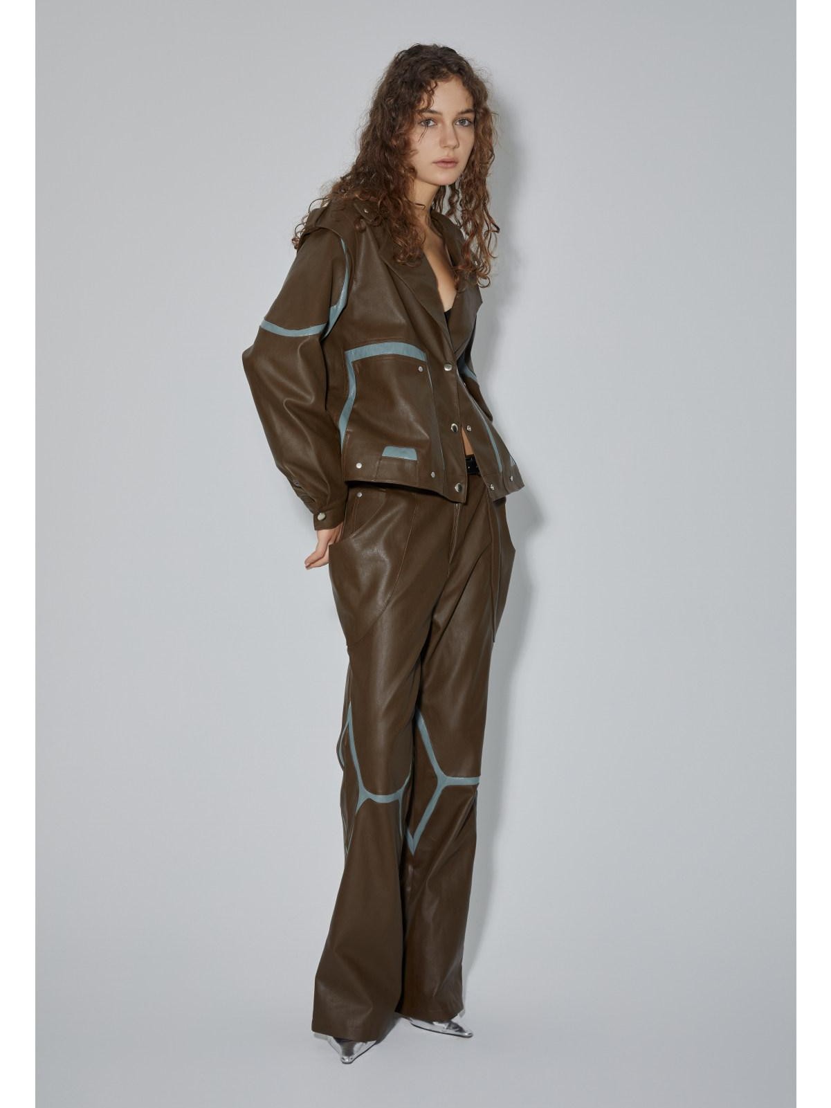 APRIORITY Coffee Brown Special Cut Straight Leg Patchwork Women's Pu Leather Pants