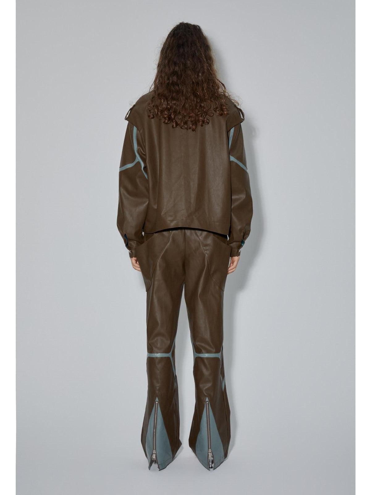 APRIORITY Coffee Brown Special Cut Straight Leg Patchwork Women's Pu Leather Pants