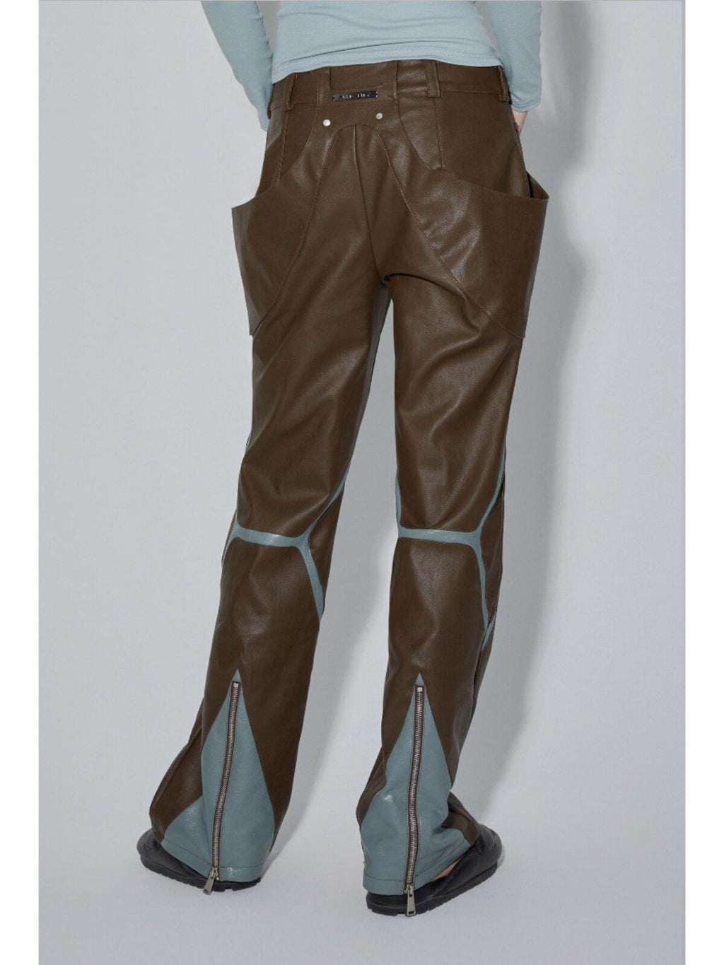 APRIORITY Coffee Brown Special Cut Straight Leg Patchwork Women's Pu Leather Pants