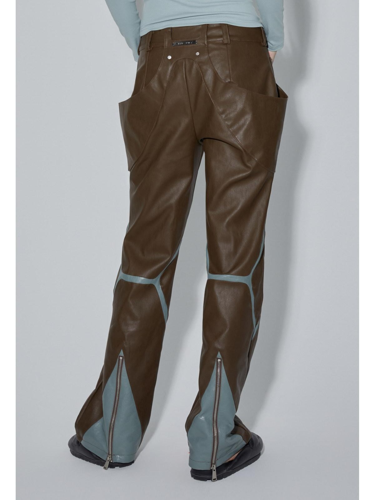 APRIORITY Coffee Brown Special Cut Straight Leg Patchwork Women's Pu Leather Pants