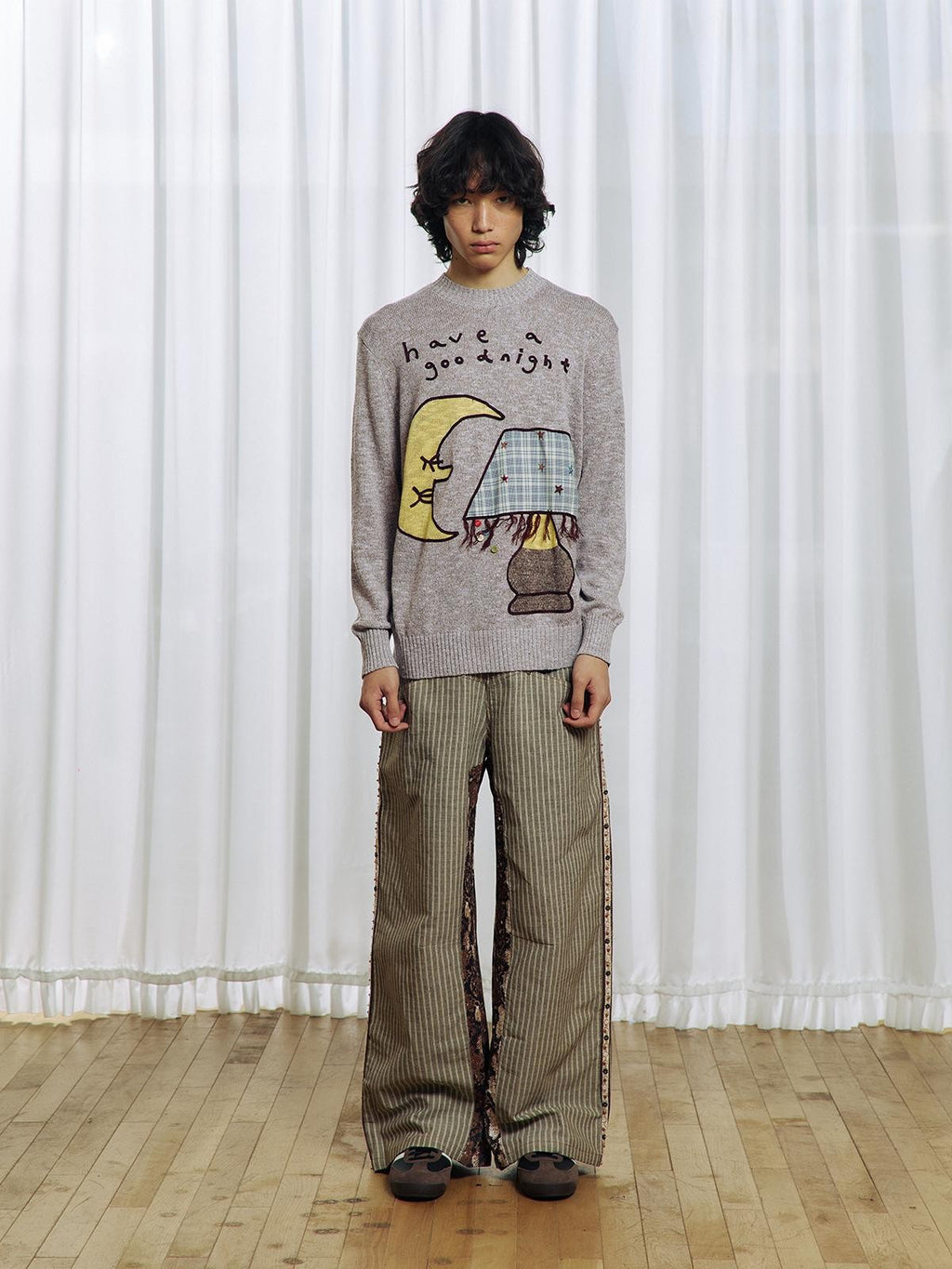 APRIORITY Color Block Yarn Rope Embroidery Applique Loose Women's Long Sleeve Crew Neck Sweaters