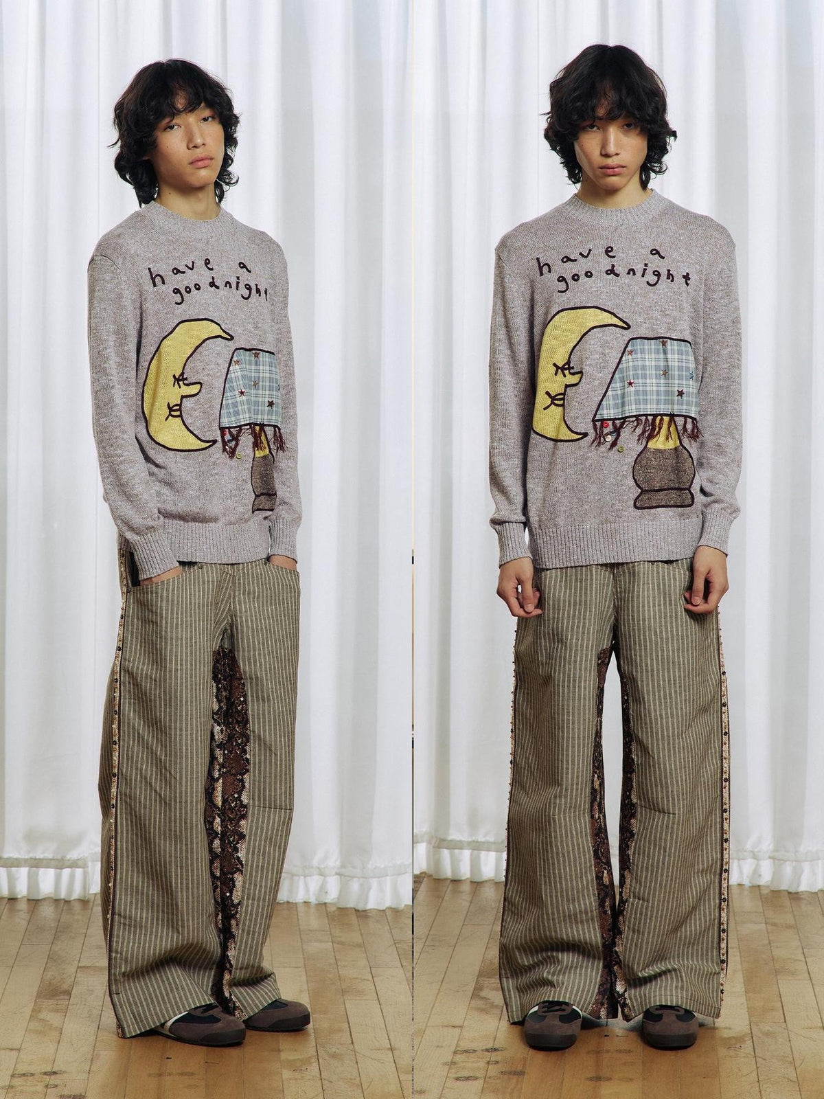 APRIORITY Color Block Yarn Rope Embroidery Applique Loose Women's Long Sleeve Crew Neck Sweaters