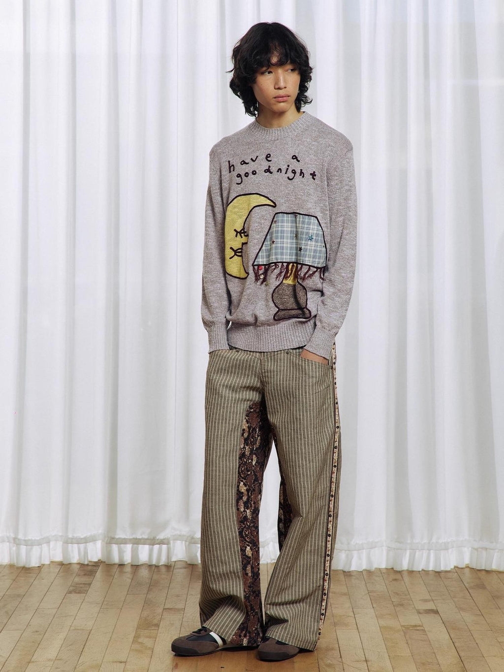 APRIORITY Color Block Yarn Rope Embroidery Applique Loose Women's Long Sleeve Crew Neck Sweaters