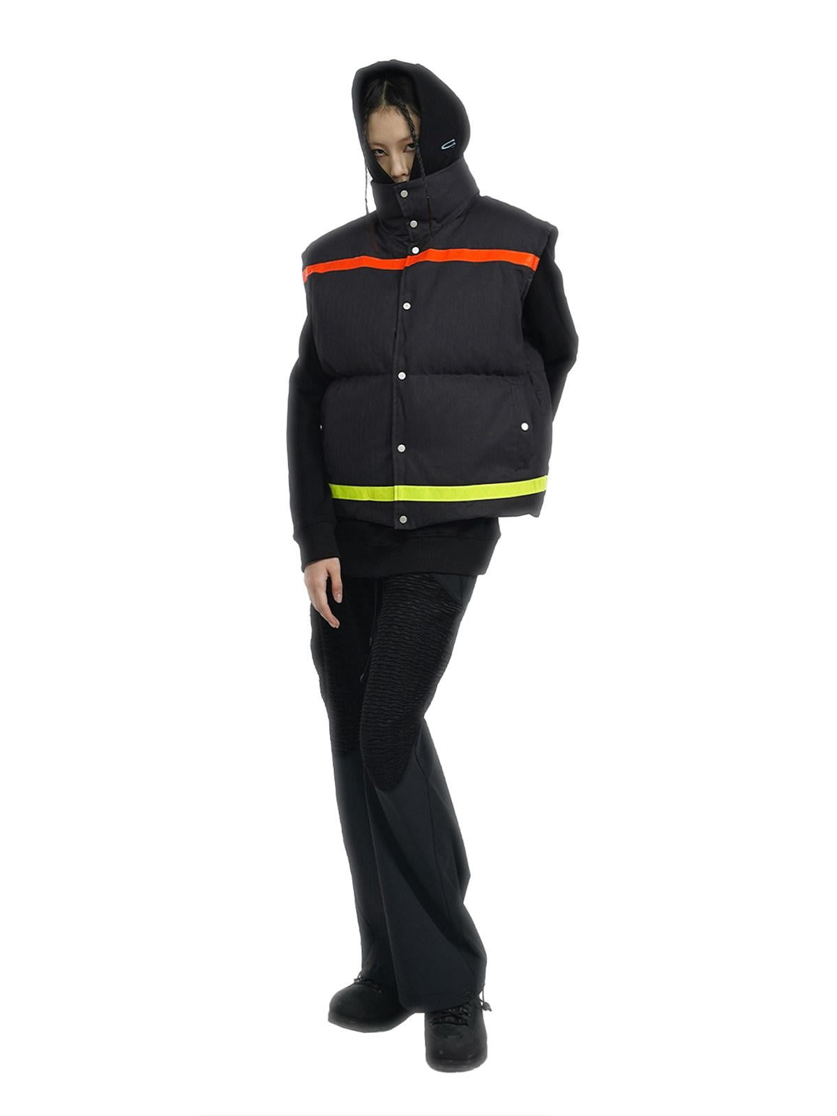 APRIORITY Colorblock Stand Collar Metal Trim Short White Duck Down Women's Cotton Vests