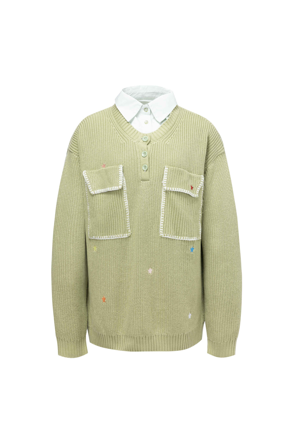APRIORITY_Colorful_Star_Embroidery_Mock_Layered_Shirt_Collar_Women's_Poly_Blend_Shirts_974556210919_MISSTT